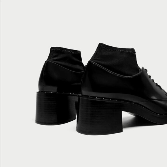 ZARA Trafaluc Heeled Blucher Studded Lace-Up Oxford Shoes 39 8 - Picture 7 of 15